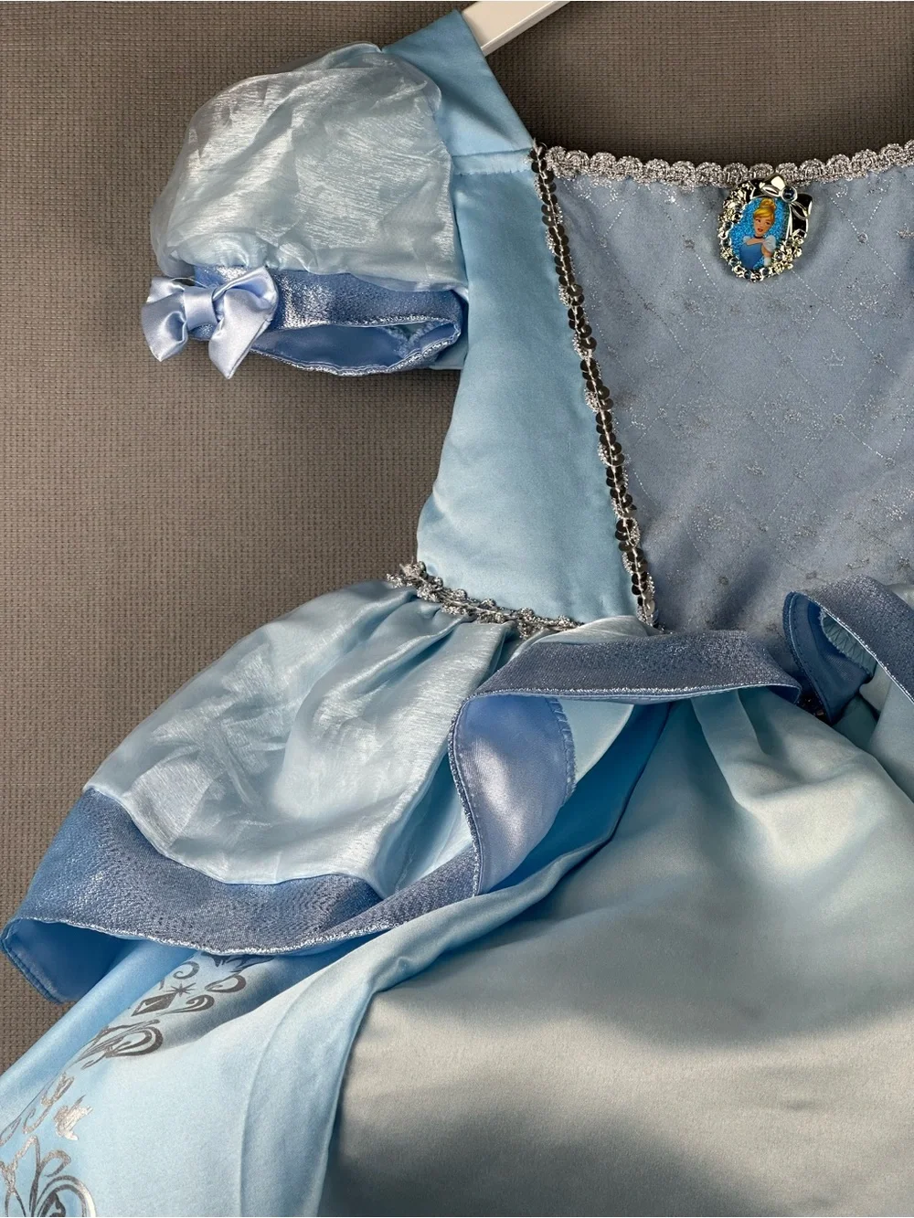 Cinderella Princess Costume Dress Girls Blue Satin Puff Sleeve Sparkle